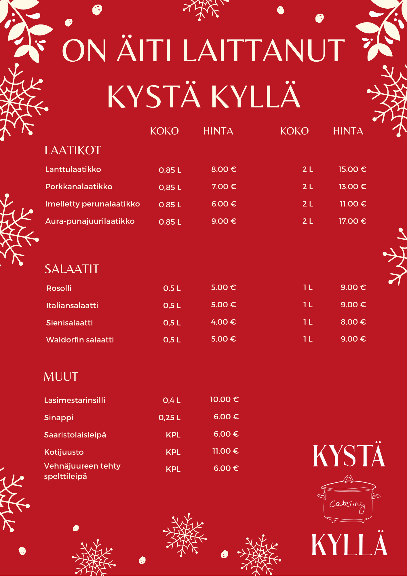 Kystä Kyllä joulumenu 2020 päivitetty